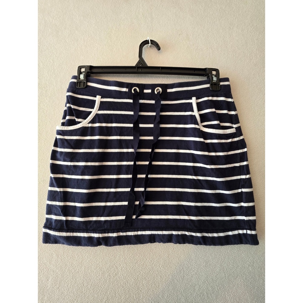 Nautica Womens Navy Blue White Striped Cotton Knit Mini Skirt Size M Drawstring